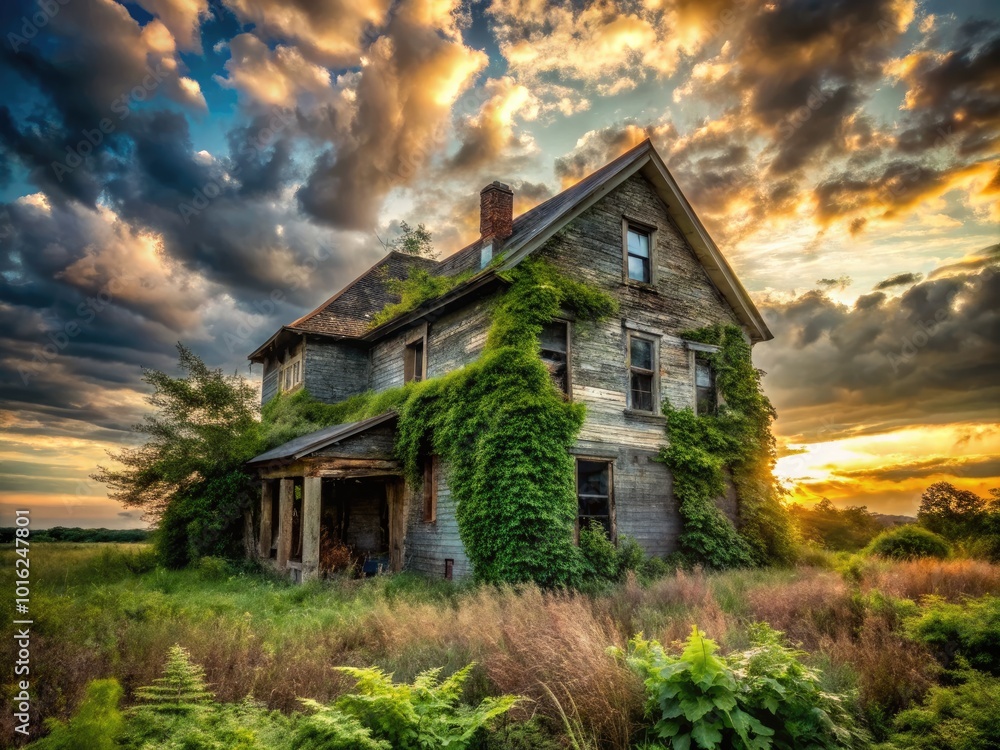 Abandoned House with Boarded Windows and Doors, Condemned for Demolition - Surreal Photography Abandoned House with Boarded Windows and Doors, Condemned for Demolition - Surreal Photography