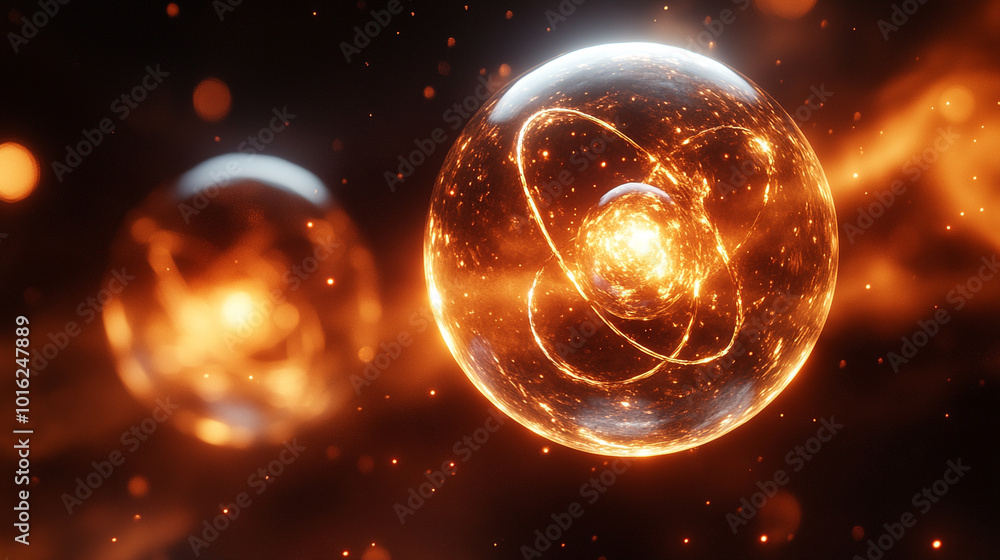 Two proton particles collide on a black background, symbolizing high-energy physics, particle collisions, and subatomic interactions. The image represents the unseen forces shaping the universe's fund Two proton particles collide on a black background, symbolizing high-energy physics, particle collisions, and subatomic interactions. The image represents the unseen forces shaping the universe's fund