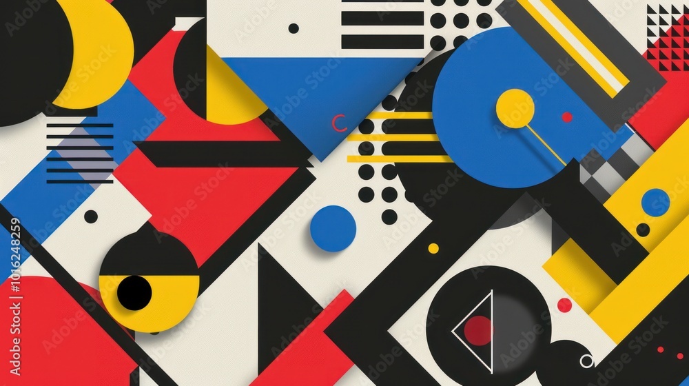 Obraz premium Abstract Geometric Pattern with Red, Yellow, Blue, and Black Shapes