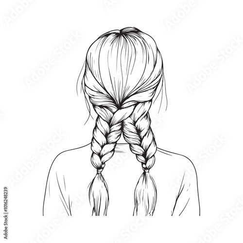 Hand-drawn girl with silky hair and luxurious eye with perfectly shaped eyebrows and full lashes