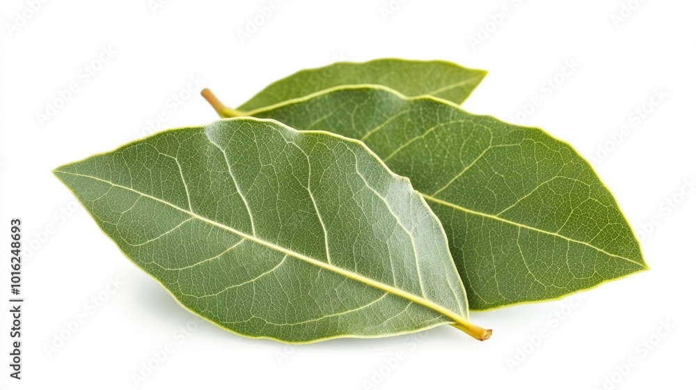 Bay leaves isolated on a white background realistic image of fresh laurel leaves with detailed texture and natural veins. Generative AI Bay leaves isolated on a white background realistic image of fresh laurel leaves with detailed texture and natural veins. Generative AI