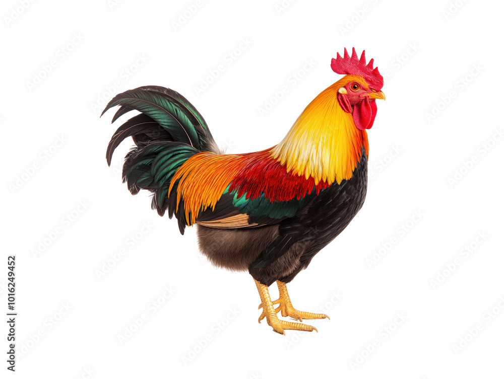 Fototapeta premium Lebendiger deutscher Hahn mit bunten Federn für Frühlingsdesigns und Naturthemen