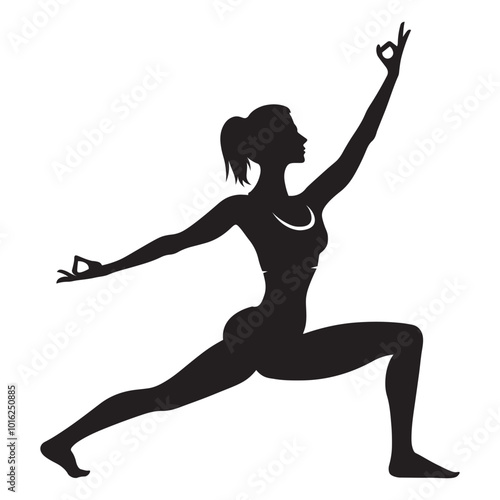 Yoga pose silhouette vector art illustration isolated on white background.