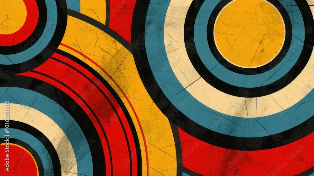 Abstract Pattern of Concentric Circles in Red, Yellow, Blue, and Black Abstract Pattern of Concentric Circles in Red, Yellow, Blue, and Black