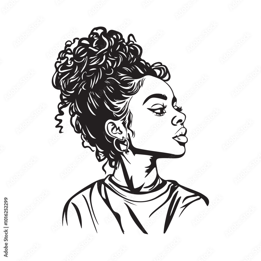 Women messy bun hairstyles, vector line art illustration Women messy bun hairstyles, vector line art illustration