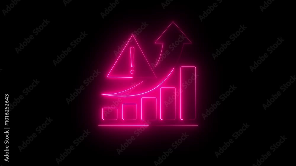 Growing graph of increasing risks. the pink neon Vector linear illustration icon animation isolated on block background. Growing graph of increasing risks. the pink neon Vector linear illustration icon animation isolated on block background.