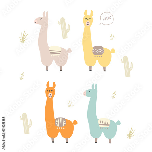 Hand drawn vector abstract lama or alpacas isolated on white background