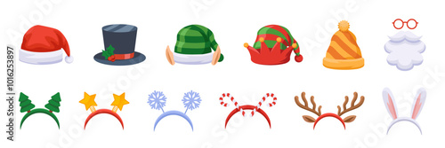 Christmas hats icon set. Flat style. Vector