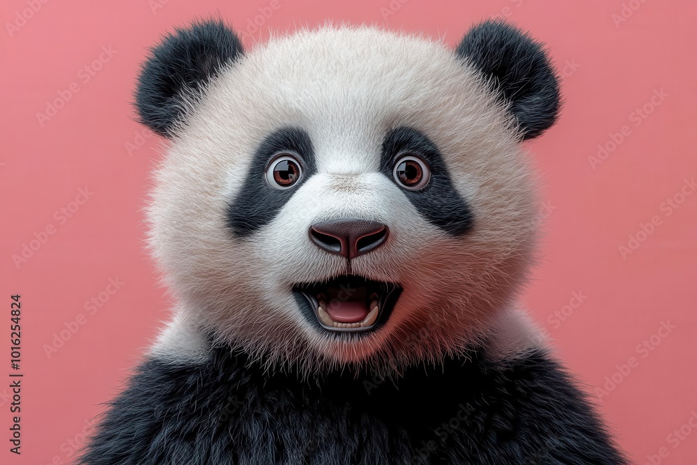 comical illustration of a shocked panda with exaggerated expression wide eyes open mouth fluffy fur details pastel pink background blend of realistic and cartoon styles comical illustration of a shocked panda with exaggerated expression wide eyes open mouth fluffy fur details pastel pink background blend of realistic and cartoon styles