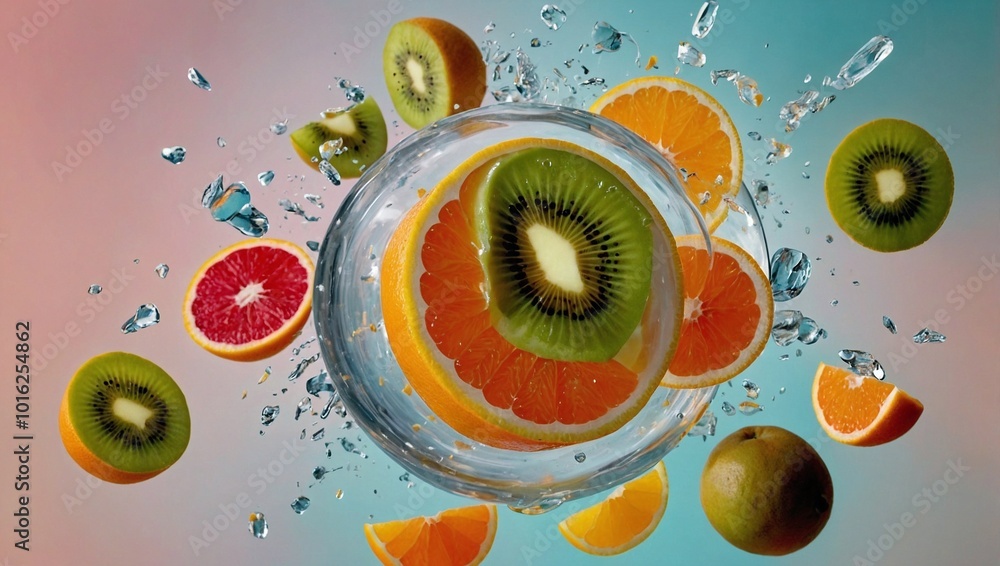 fruit in water splash