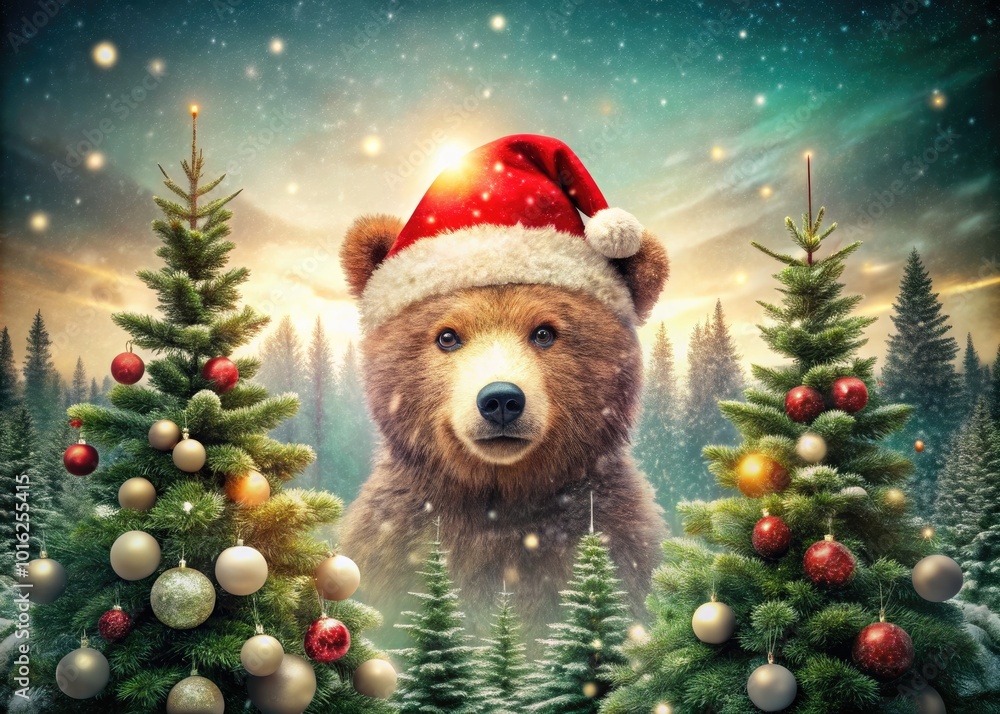 Adorable Christmas Bear Double Exposure Poster for Holiday Cheer Adorable Christmas Bear Double Exposure Poster for Holiday Cheer