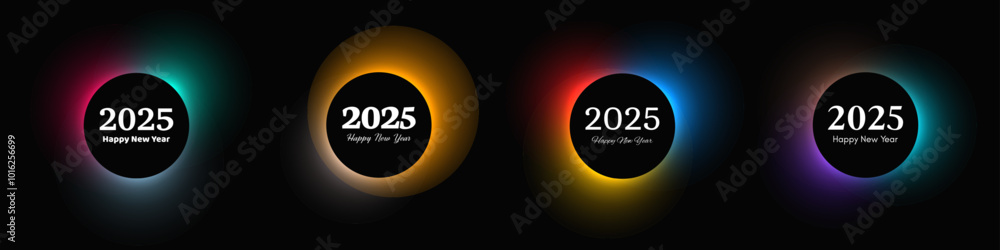 Happy new year 2025 inscription in circle light frame Happy new year 2025 inscription in circle light frame