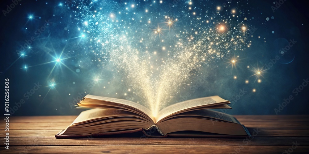 Magical book with floating dust particles, symbolizing wisdom and fairytale themes Magical book with floating dust particles, symbolizing wisdom and fairytale themes
