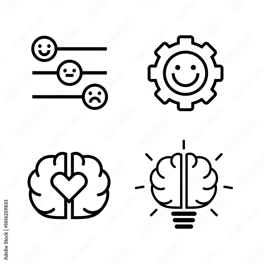 Set of icons for emotional intellect, emotions, mental health area of use. Linear icons. Set of icons for emotional intellect, emotions, mental health area of use. Linear icons.