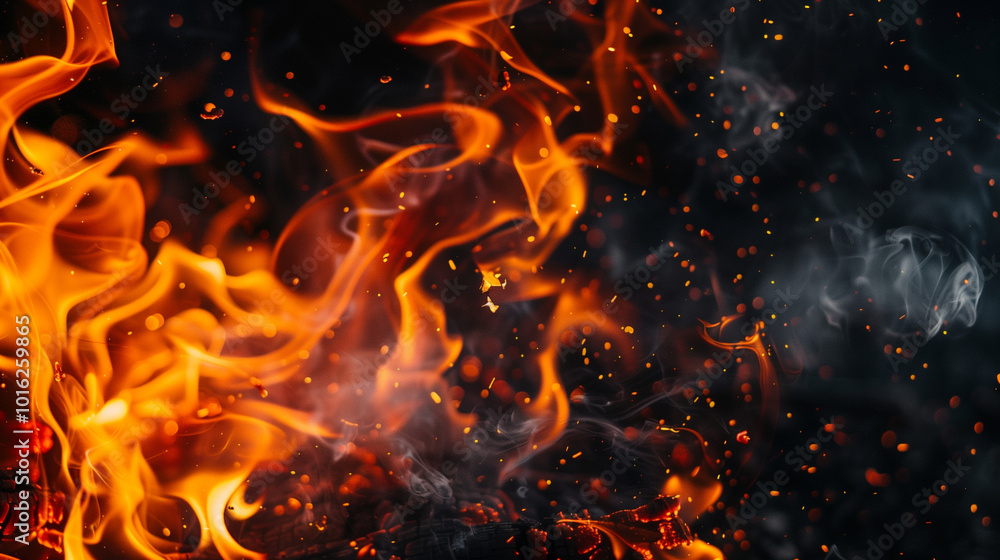 Intense fire and glowing embers in a dynamic and abstract composition of flames Intense fire and glowing embers in a dynamic and abstract composition of flames