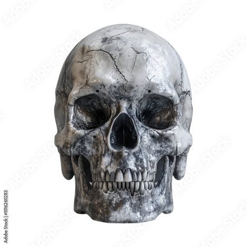 Detailed gray skull sculpture with realistic features photo