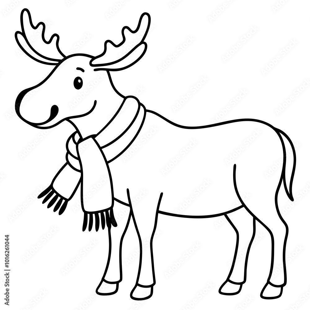 Moose in Scarf Standing in Snow - Vector Art Moose in Scarf Standing in Snow - Vector Art