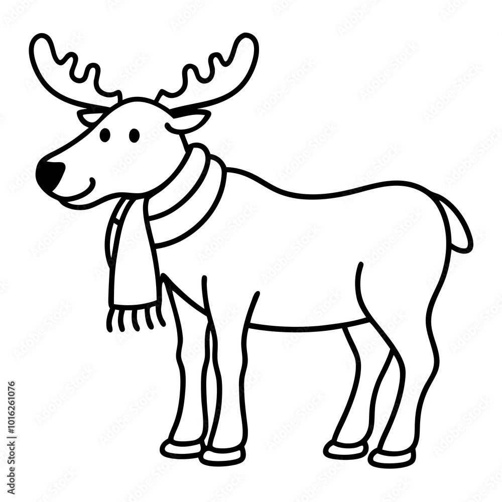 Moose in Scarf Standing in Snow - Vector Art Moose in Scarf Standing in Snow - Vector Art