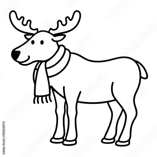 Moose in Scarf Standing in Snow - Vector Art