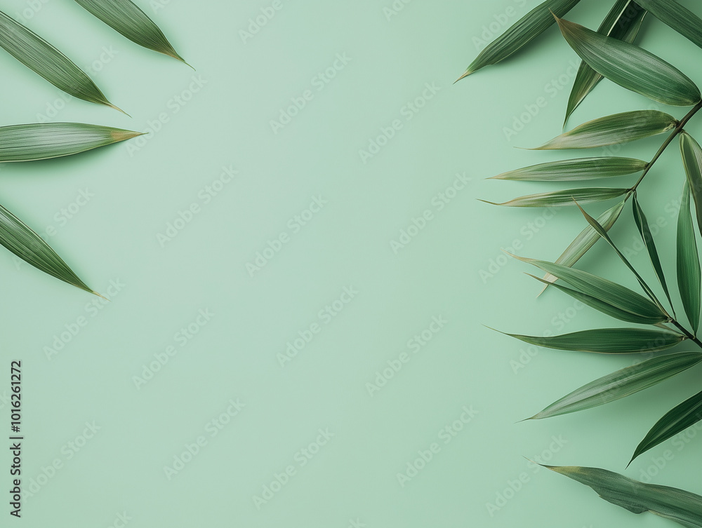 bamboo leaves on a light green background background, photo bamboo leaves on a light green background background, photo