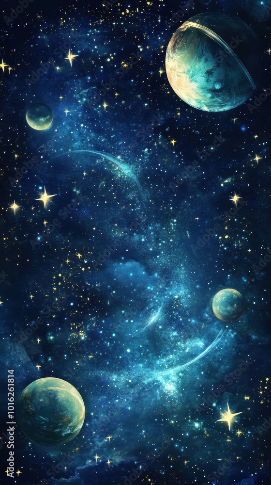 Various planets and bright stars create a captivating cosmic landscape full of deep space beauty Various planets and bright stars create a captivating cosmic landscape full of deep space beauty