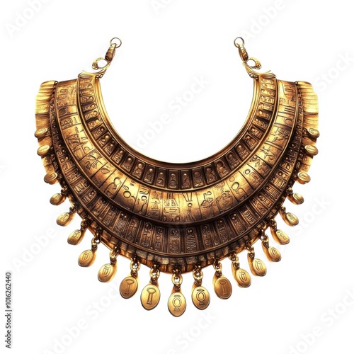 Ancient Egyptian gold necklace adorned with hieroglyphs photo