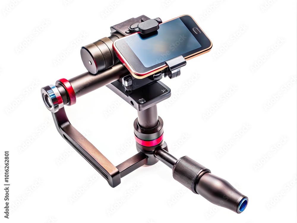 Aerial View of Steadicam Stabilizer for Mobile Phone on Clean White Background Aerial View of Steadicam Stabilizer for Mobile Phone on Clean White Background