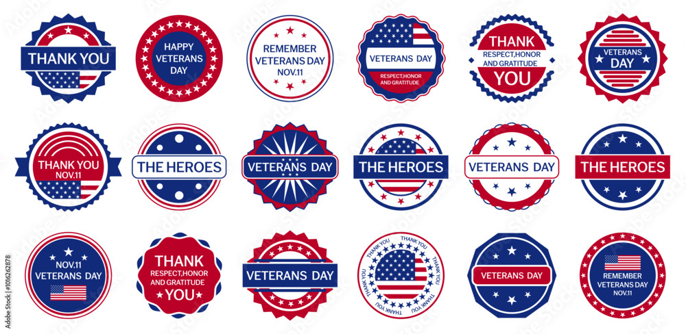 Veterans day badges collection. Set of Veterans day label Veterans day badges collection. Set of Veterans day label