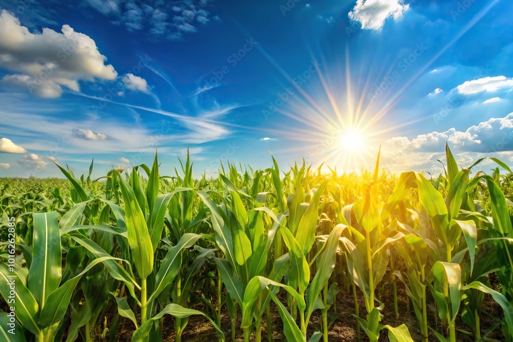 Maize field under blue sky Maize field under blue sky