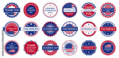 Veterans day badges collection. Set of Veterans day label