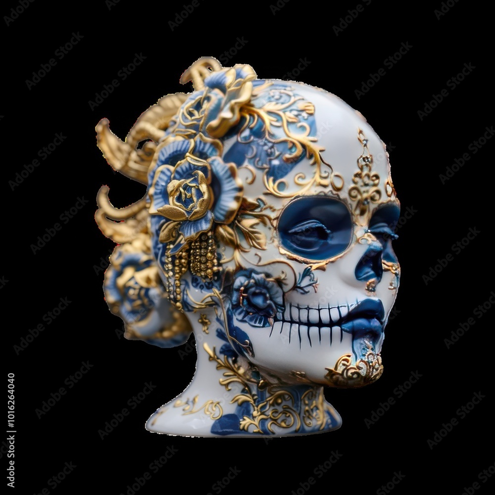 Floral-patterned skull with gold accents Floral-patterned skull with gold accents