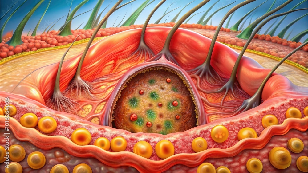 A magnified cross-section illustration of a boil, showcasing the ...