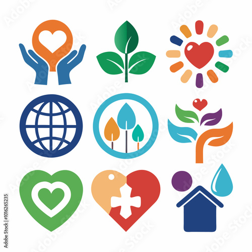 International day celebration concept with abstract minimalist icons for environmental and social themes