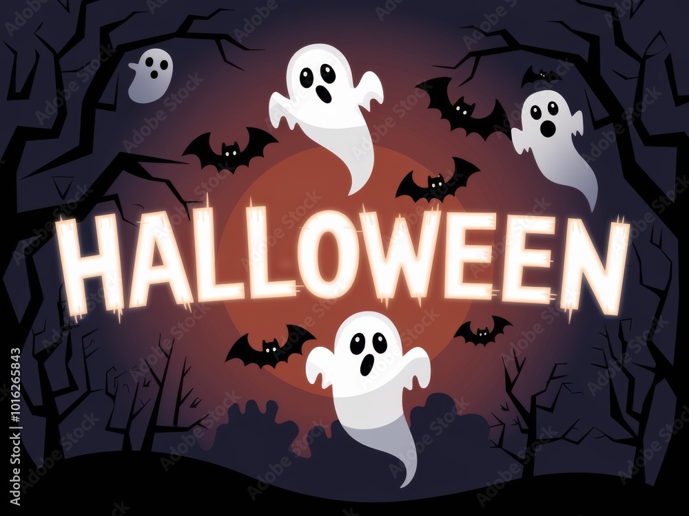 Fototapeta premium Cute, spooky Halloween Banner Template Image