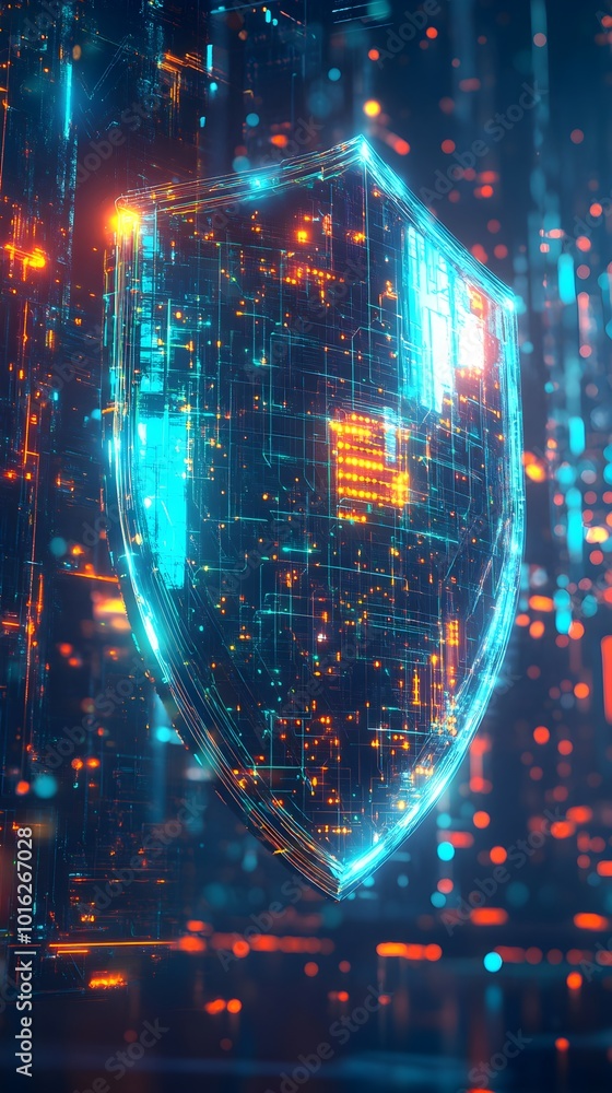 High-Tech Digital Shield with Glowing Data in Cybersecurity Matrix 9:16 Phone High-Tech Digital Shield with Glowing Data in Cybersecurity Matrix 9:16 Phone