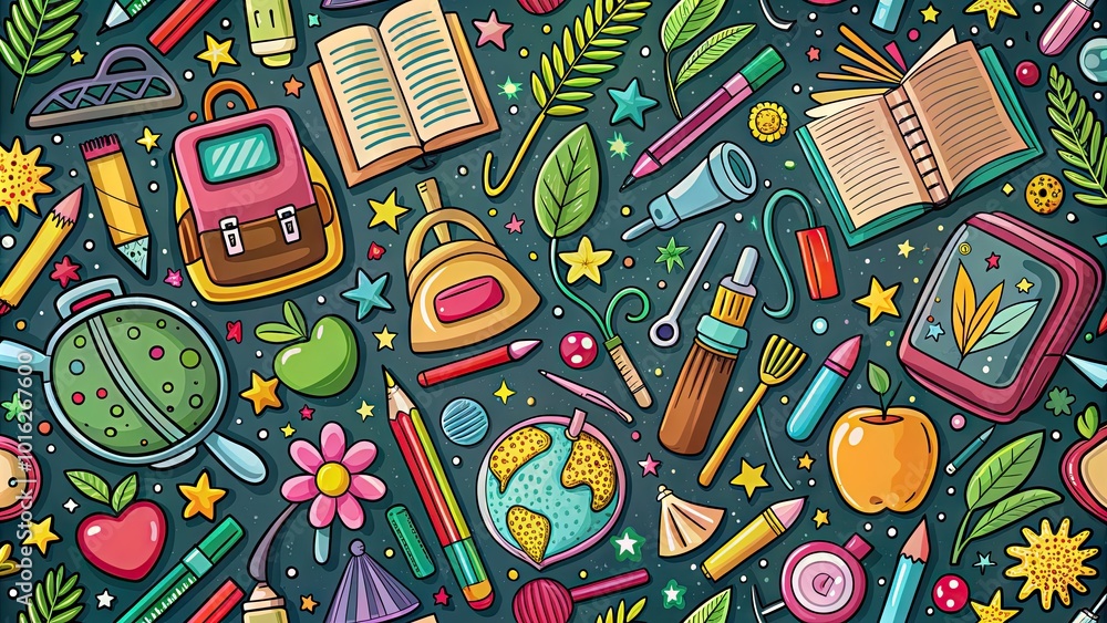 Back to School Doodles Chalkboard Vector Illustration for Fabric Design and Wallpapers Back to School Doodles Chalkboard Vector Illustration for Fabric Design and Wallpapers