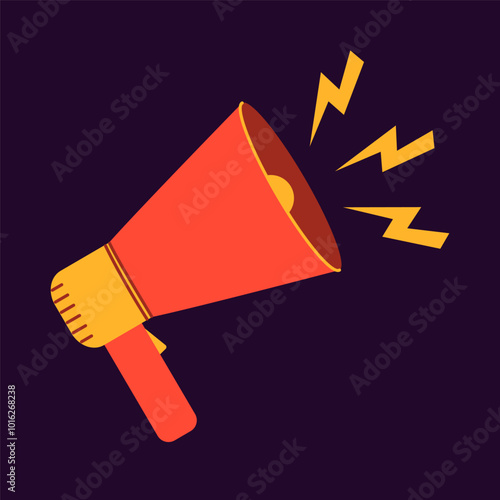 Red megaphone or loudspeaker for announce promotion. Flat vector isolated illustration