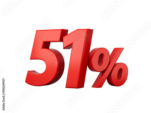 3d Red 51% Fifty one Percent Sign on White Background 3d illustration 