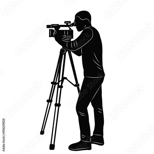 videographer silhouette on white background, vector