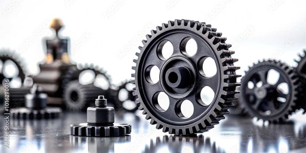 Black Gear Icon on White Background - Machinery and Engineering Symbolism for Technology Innovation Black Gear Icon on White Background - Machinery and Engineering Symbolism for Technology Innovation