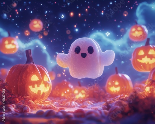 Ghost Floating in a Candy-Filled Night Sky