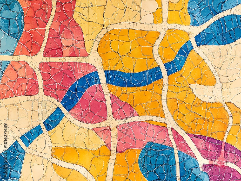 Fototapeta premium Abstract colorful mosaic pattern with cracked lines.