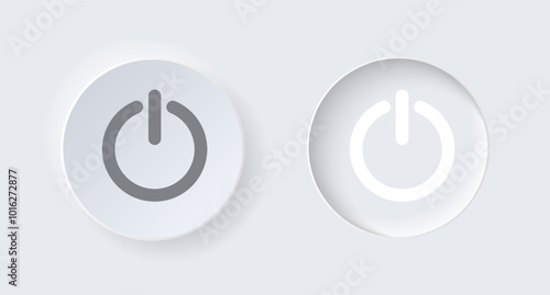 Neumorphic round on and off button for interface application or web design. Simple elegant luxury neumorphism trendy designs element UI components isolated on white background. 