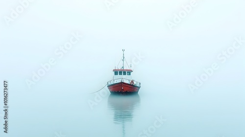 A lone boat gradually fading into the ethereal mist symbolizing a bittersweet journey that separates loved ones creating a pensive and contemplative mood