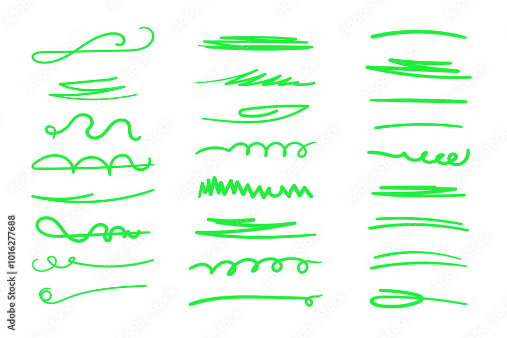 Handmade marker lines set, brush lines, underlines. Hand-drawn collection of doodle style various shapes. Art Lines. Isolated on white. Vector illustration Handmade marker lines set, brush lines, underlines. Hand-drawn collection of doodle style various shapes. Art Lines. Isolated on white. Vector illustration
