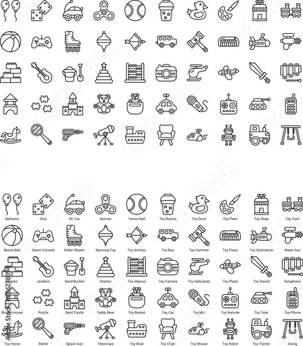 Line Icons Online Toys Icon Set in Outline Style 50 Vector Icons in Black