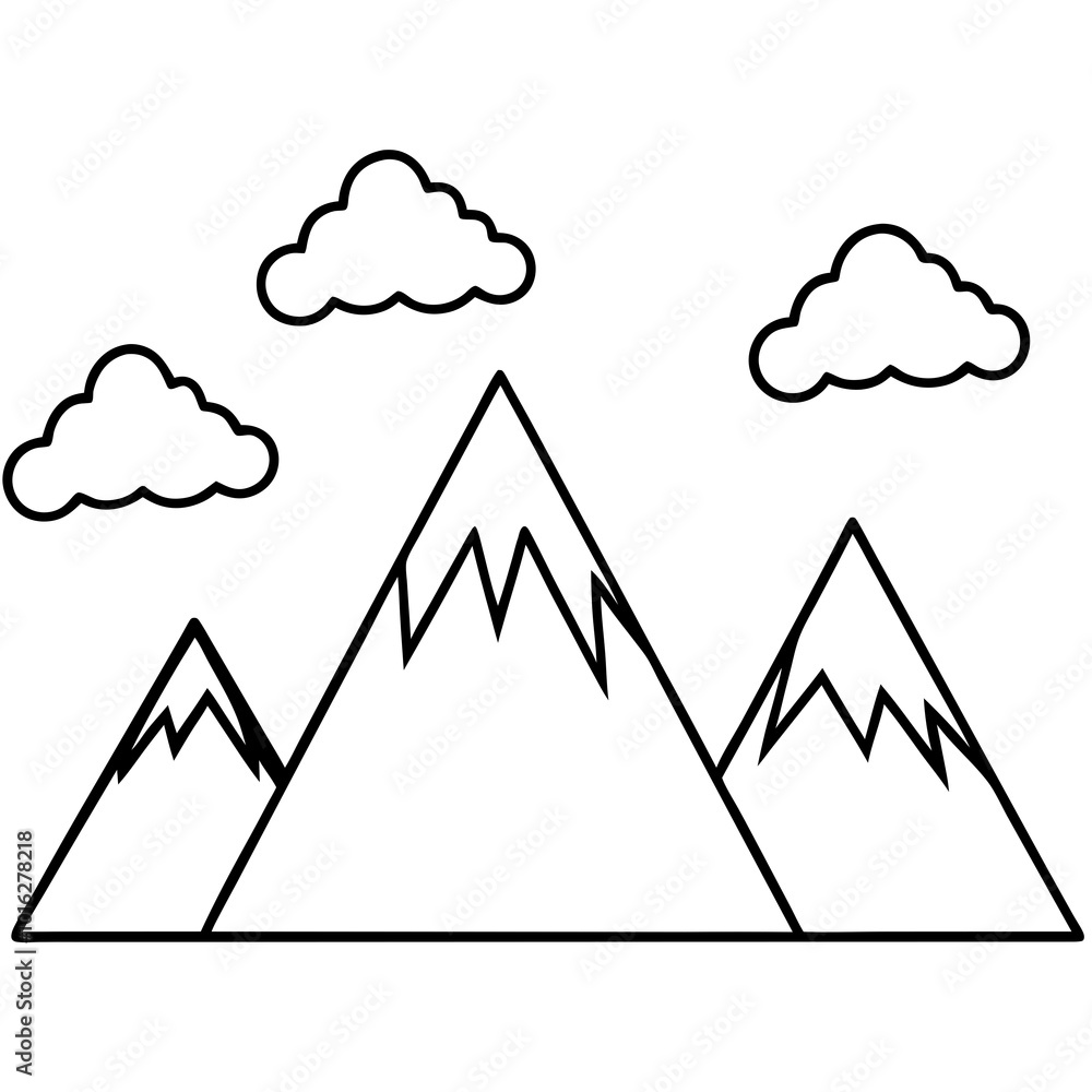 Silhouette of Three Mountains with Clouds - Vector Art Silhouette of Three Mountains with Clouds - Vector Art