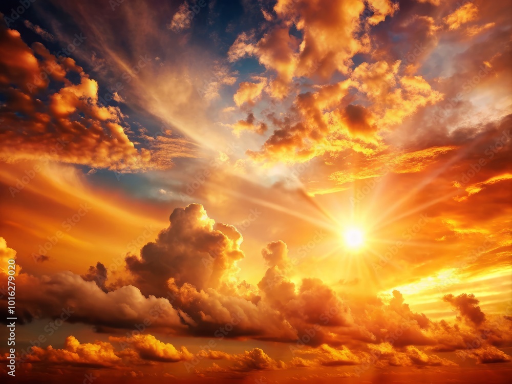 A breathtaking double exposure showcasing an orange sky filled with the sun and fluffy clouds, evoking the lively energy and warmth of passionate A breathtaking double exposure showcasing an orange sky filled with the sun and fluffy clouds, evoking the lively energy and warmth of passionate
