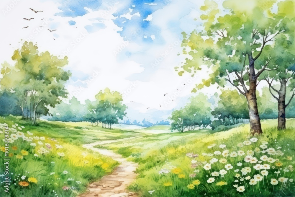 Fototapeta premium Landscape grassland outdoors painting.