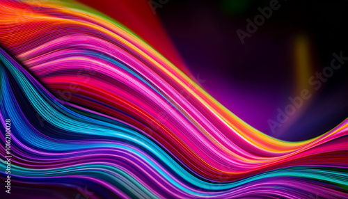 Abstract backdrop with colorful neon wavy lines. Vibrant colors.